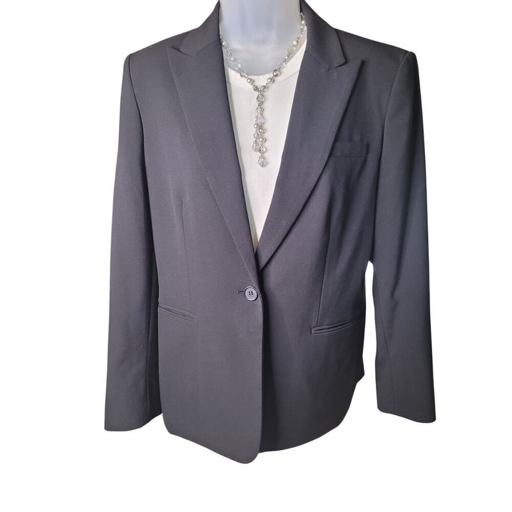 Calvin Klein Black One Button Blazer 2 Pockets Fitted Excellent Sz 8